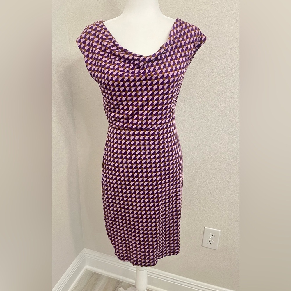 Boden Women's Purple Sheath Midi Dress with Cowl Neck Size4
